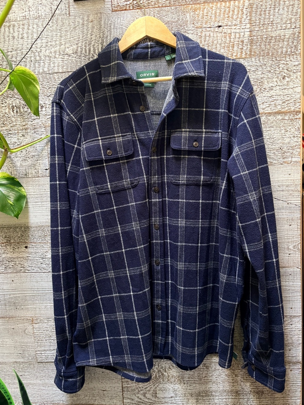 Orvis | Active Fit Thick Flannel Button-Up Shirt - Men's L, Blue/Gray Plaid